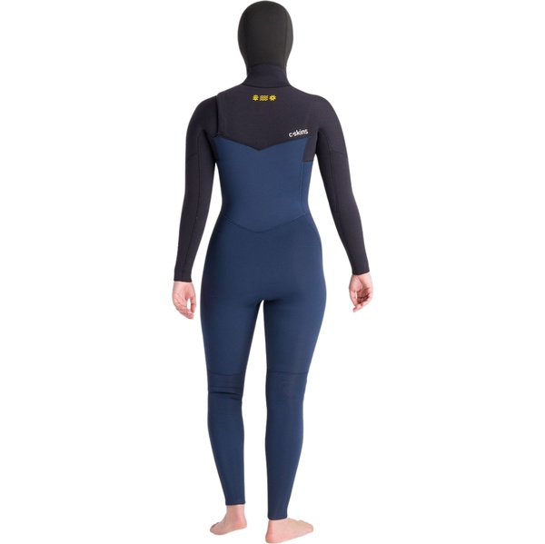 2025 C-Skins Frauen NuWave Solace 5/4/3mm Brustreißverschluss Mit Kapuze Neoprenanzug C-NSO54WH - Bluestone / Black X / Saffron